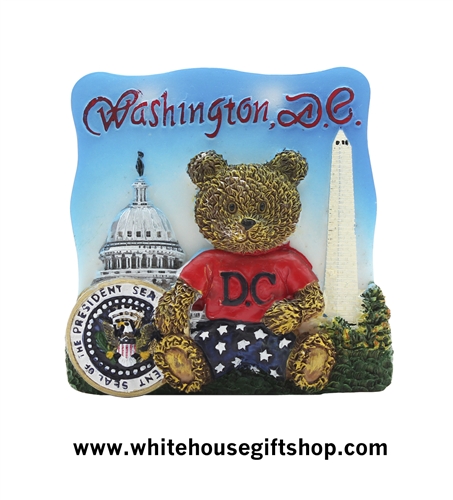 Magnets, Washinton D.C. Bear Magnet, President Seal, Washington Monument, U.S. Capitol Building, Ceramic & Acrylic, Pastels, Memorable Group Gift, Cheerful for All Ages