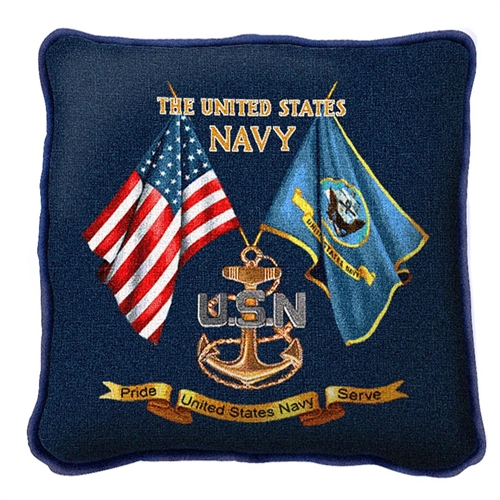 USN Navy Sea Pillow, Made in America, 17 x 17 inches, navy blue, Made in the USA, Military Veteran Gift