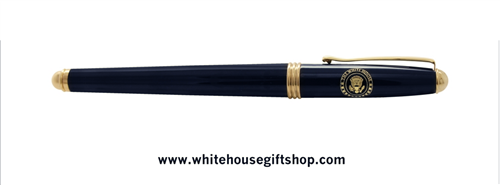 White House Seal premium Navy Blue lacquer 2- piece roller ball Pen, from Presidential Pen collection from trademarked, Official White House Gift Shop since 1946, started by the United States Secret Service and honoring President Trump and all Presidents.