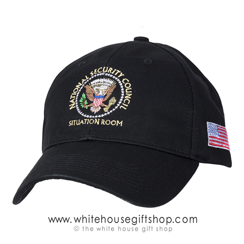 President Trump, Made in America, National Security Council Cotton Hat Situation Room Cap, Made in the USA Hats and Caps, Presidential Seal of the United States, American Flag . USA Made,embroidered, black, Official White House Gift Shop Gifts