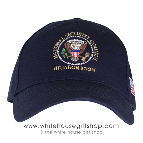 Presidential Made in USA cap, National Security Council  Navy Blue American Made Hat, Structured Cotton, made in America, Cotton Presidential embroidered head wear , United States Flag on side