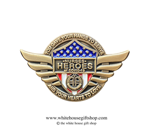 Nurses, Covid Heroes Lanyard and Lapel Pin. Designed by artist Anthony Giannini for the Secret Service White House Gift Shop. Covid-19 Pin