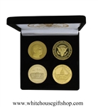 Coins, President Barack Obama, The White House, & United States Capitol Building Coin Set, Great Seal, Presidential Seal, 4 Coin Set, Black Velvet Display and Presentation Case, 1.5" Diameter, Gold Plated