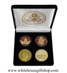 Coins, President Barack Obama, The White House, & United States Capitol Building Coin Set, Great Seal, Presidential Seal, 4 Coin Set, Black Velvet Display and Presentation Case, 1.5" Diameter, Gold Plated & Red Enamels