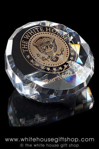 Presidential Eagle Seal White House Crystal Glass Paperweight