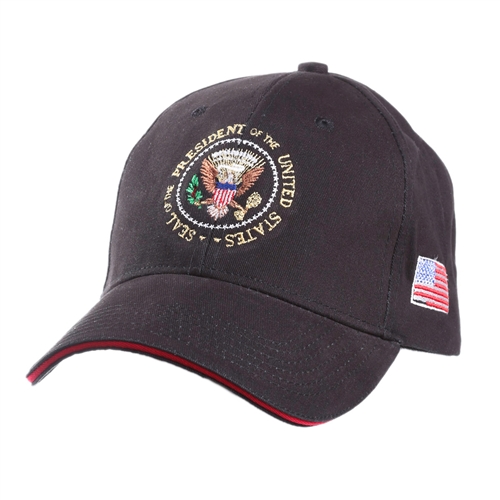 Seal of the President Hat, Embroidered, Black with Red Brim Accent, POTUS