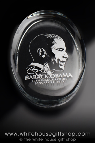 President Barack Obama, POTUS Glass Paperweight, Hologram, Clear  Glass,  Nearly 5" x 2 3/4" x 1" Thick, Wrapped in Tissue with Crinkle Shred Set in 2 Piece Gift Box w White House Gift ShopÂ® Seal