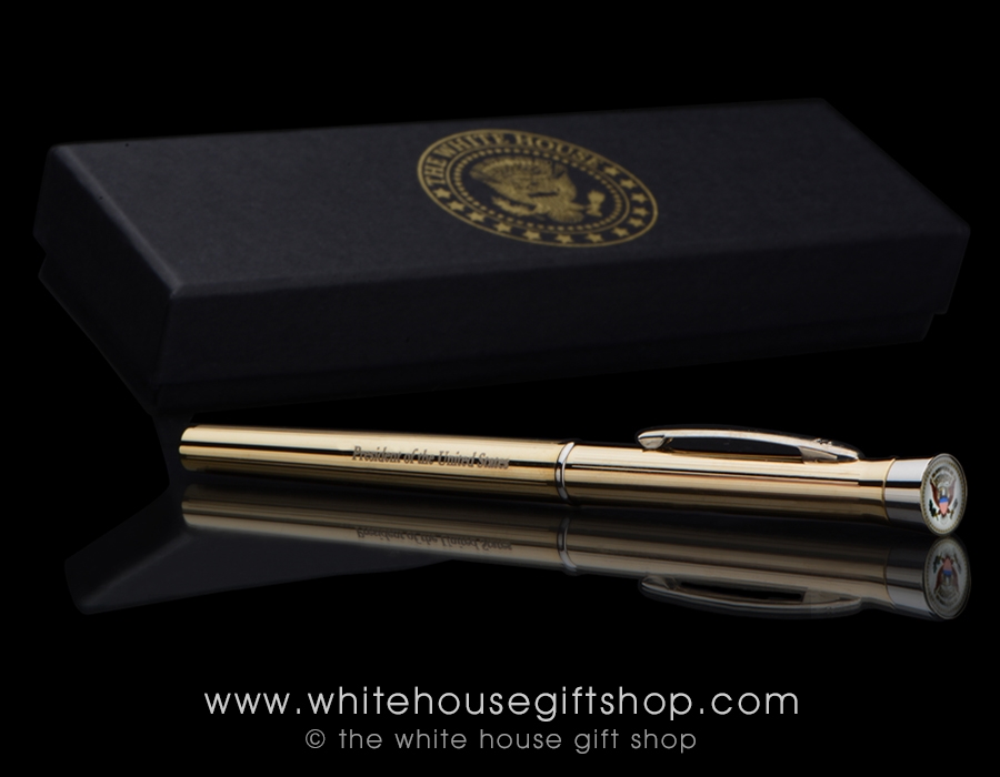 The President of the United States Gold Roller Ball Pen with its full-color  White House Seal inset into the dome of this exquisite pen is the perfect  gift to represent American pen