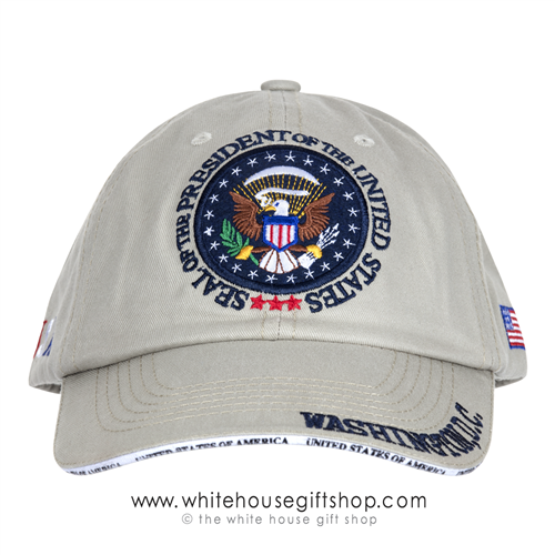 Seal of the President khaki cotton Cap,American Flag,  Hat from White House Gift Shop