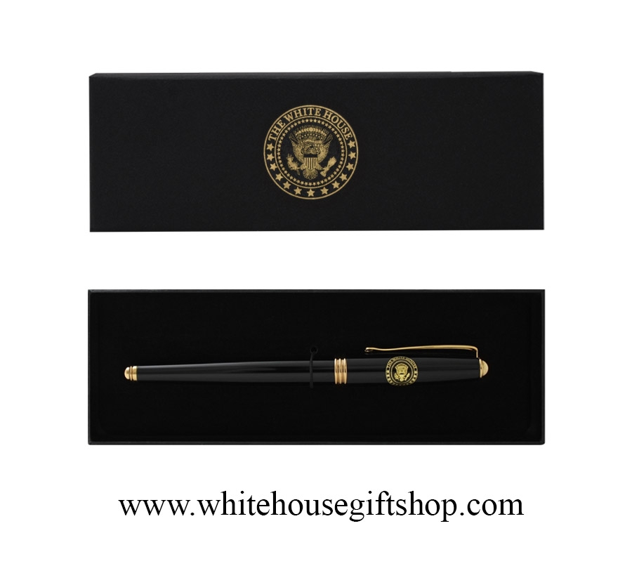 White House Presidential Seal Black Lacquer Roller Ball Two Piece
