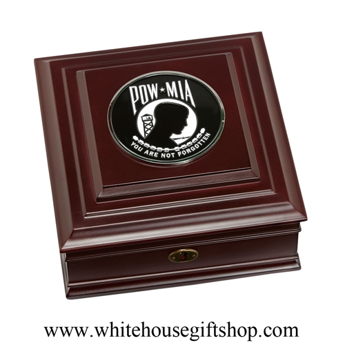 Keepsake Case, Box, United States POW MIA, Cherry-Stained Wood, Antique Brass Hardware, 8" x 4"