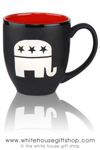 Republican Party Elephant Etched Bistro Mug, Etching in USA, Black and Red, Political Mug Collection from White House Gift Shop Est by President Truman 1946