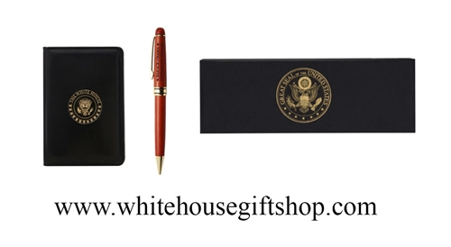 President Obama Pen, Rosewood, Twist Action, 22KT Gold Accents, Includes White House Seal Jotter, 3" x 4", Uses Standard Paper Pads (one included), Great Seal Pen Box