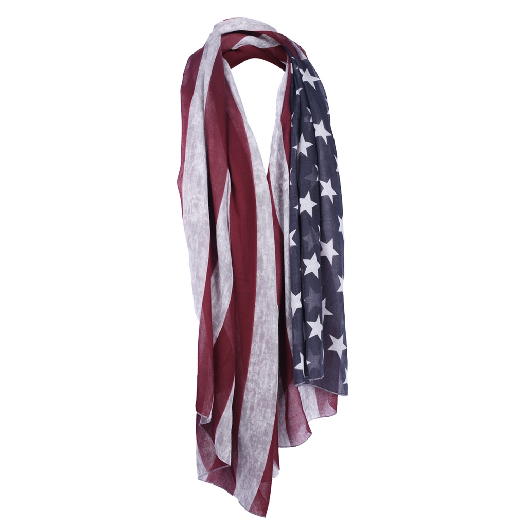 American Flag Lightweight Dark Muted Fall Colored Scarf, 72" by 36",  Washable USA design