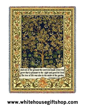 William Morris Tree of Life Genesis 2 Throw, Blanket, Soft Machine Wash-Dry  Cotton Made in USA