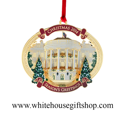 SOLD OUT, 2014 White House Ornament, QTY 100, 24KT Gold Finish, #26 in Collection, TRUMAN'S BALCONY, Honors President H. S. Truman, Quote on Reverse, USA Made