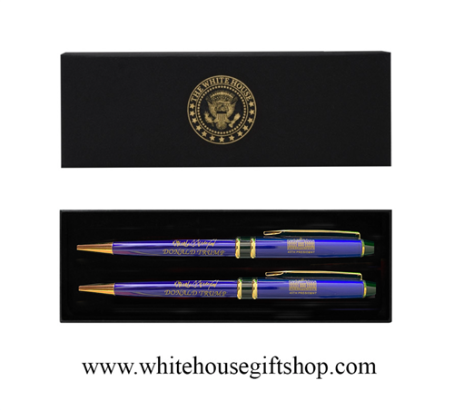 PRESIDENT DONALD J. TRUMP SIGNATURE PEN SET WITH WHITE HOUSE ARCHITECTURE