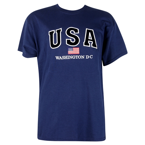 USA, American Flag, Washington D.C. 100% Cotton, T-Shirt - Navy Blue