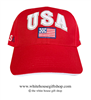 USA Red Hat, White bold embroidery on front and letters on back adjustable velcro strap, Import