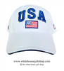 USA White Hat, White bold embroidery on front and letters on back adjustable velcro strap, Import