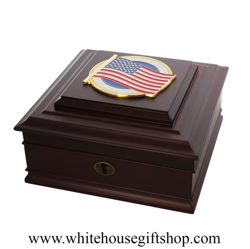 American Flag Keepsake Wood Case, Jewelry, Medals, Dog Tags, Military, Watch Box,  Made in USA, White House Gift Shop Box, Presidential quality,, Washington D.C. collectible