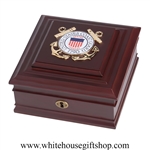 United States Coast Guard Seal Medallion Keepsake Box, Made in USA, Quality Wood Case for military awards, medals of honor, ribbons, dog tags, officer recognition, promotional gifts, from Official White House Gift Shop, Washington, D.C.