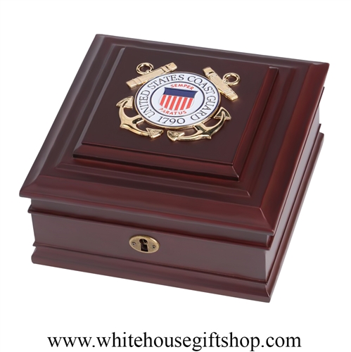 United States Coast Guard Seal Medallion Keepsake Box, Made in USA, Quality Wood Case for military awards, medals of honor, ribbons, dog tags, officer recognition, promotional gifts, from Official White House Gift Shop, Washington, D.C.