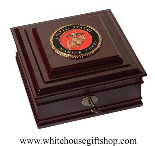 United States Marine Corps Emblem Keepsake Gift Box, Made in USA, Wood Medallion Case, Semper Fidelis, Emblem and Seal