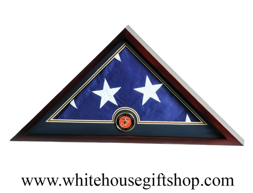 US Flag Display Case with Marine Corps Medallion