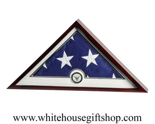 US Flag Display Case with Navy Medallion