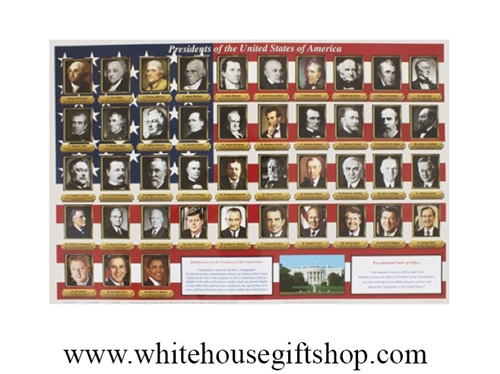 Presidents of the United States, All Presidents Placemat, Laminated, Colorful, Educational, 17.5" x 11.5", Large Portraits and Administration Dates for Easy Reading, Oath of Office, Qualifications for Presidency, Great for Learning & Converstaions