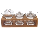 Glass Jam Set with 3 Crystal Jars and Spoons , Hand Blown, Lead Free