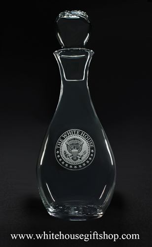 White House Glass wine decanter, Presidential Eagle Seal, elegant etched lead-free glass, made in the USA, from original official White House Gift Shop since 1946 President gifts collection.
