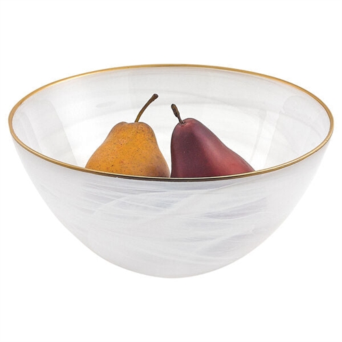 White Alabaster 10" Glass Fruit or Salad Bowl, Hand Blown, Lead Free