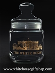 White House Custom Candy Jar, quality etched and filled with 22k gold, the home of President of the United States, from the official White House Gift Shop since 1946, Presidential glassware and gift collection.