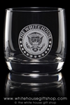 Nordic Cardinal Rocks Glass with artisan deep etched sand carved White House & Presidential Seal. Made for U.S. Presidents by the official White House Gift Shop, Est. 1946 at www.whitehousegiftshop.com
