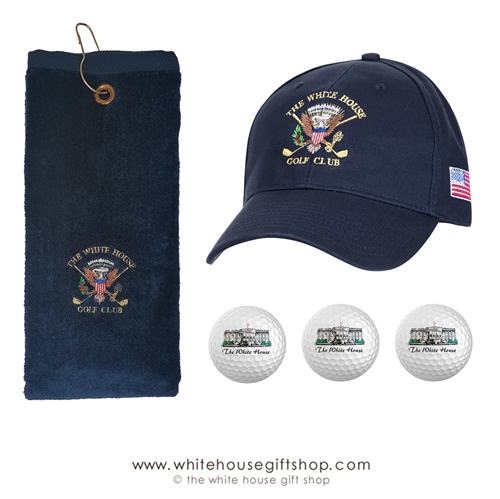 President Seal Quality Golf Sets, Towels, Hats, Sleeve White House Golf Balls, 100%Cotton, Embroidered, Made in USA, Made in America