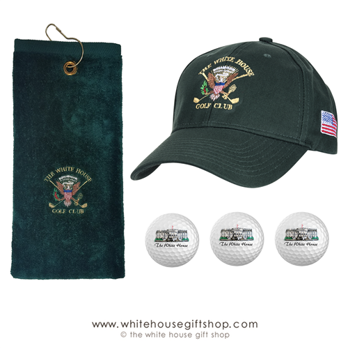 President Seal Quality Golf Sets, Towels, Hats, Sleeve White House Golf Balls, 100%Cotton, Embroidered, Made in USA, Made in America
