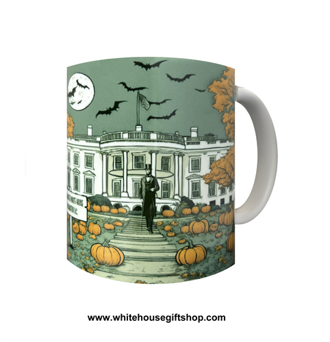 President Abraham Lincoln The White House Ghost Halloween Coffee Mug, 11 oz Ceramic from Official White House Gift Shop Trademarked White House Hauntings Coffee Mugs and Products Collection