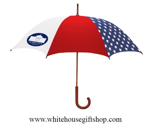 American Flag Umbrellas, Independence Day Design Umbrella, Flag Colors and Stars, Union Made in the USA, 48" Arc, Classic Wood Shaft & Curved Handle, Limited 2014, New Design Each Year
