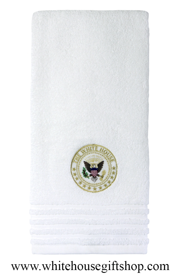 White House Seal OVER SIZE LUXURY Hand Towels, White, Ambassador  Collection, Custom Embroidered by American Embroidery Artisans, 31 x  19.5, 100%