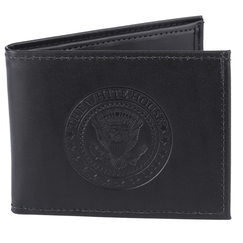 Wallets, The White House Seal Wallet, Perfect Holiday Gift, Leather, Black, Made in the USA, Bi-fold, Security RIFD Blocking Liner, 4.5'' x 5.5'', Classic Size, White Gift Shop, Est. 1946 Two Piece Gift Box with White House Gift Shop Gold Seal On Lid