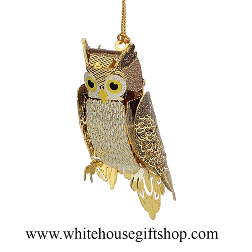 White House Owl Ornament, 3-D, 24KT Gold Plated, Symbol of Presidential Wisdom, Handmade in USA!  25 LEFT IN STOCK, LIMITED EDITION, NO LONGER AVAILABLE