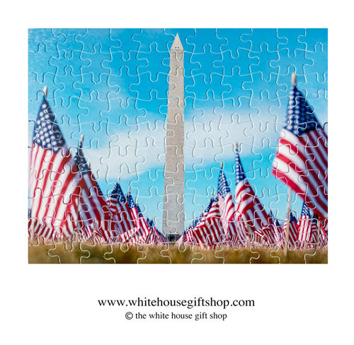 The Washington Monument with American Flags, 110 Piece Jigsaw Puzzle, Made in USA!