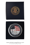 The White House, Washington DC challenge coin medallion, silver, red, midnight navy blue large