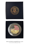 The White House, Washington DC challenge coin medallion, gold, red, midnight navy blue large