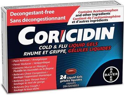 Coricidin Decongestant Free Cough and Cold  for adults/Coricidine - MÃ©decine contre la toux et le rhume - MÃ©decine contre la toux, le rhume et la grippe pour adultes
