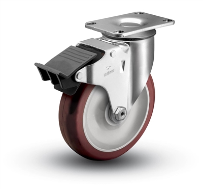 Medium Duty 5x1-1/4 Polyurthane Swivel Caster with Total Caster Lock