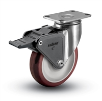 Stainless Steel Medium Duty 4x1-1/4 PolyUrethane Swivel Caster with Tech-Lock Brake