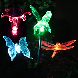 Color-Changing Hummingbird, dragonfly, flower, butterfly Garden Stake Light Set